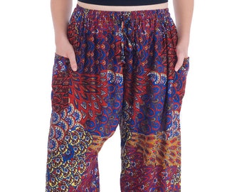 RED PEACOCK HAREM Pants Summer Festival trousers - Thailand Pants - Boho Gypsy Pants - Plus Size Pants - Gypsy Style Yoga Pants