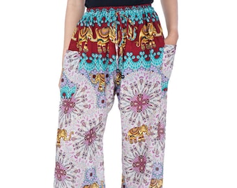 Elefanten Print Haremshose: Fließende Rayon Boho Hose - Festival Yoga Wear