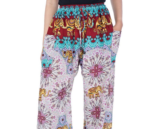 Elephant Print Harem Pants: Flowy Rayon Boho Trousers - Festival Yoga Wear