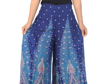 Blue Peacock Palazzo Pants: Handmade Rayon Boho Hippie Style