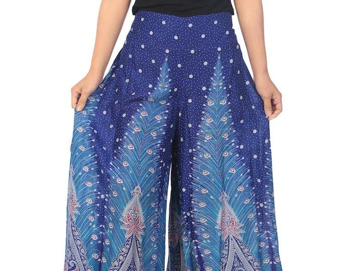 Blue Peacock Palazzo Pants: Handmade Rayon Boho Hippie Style