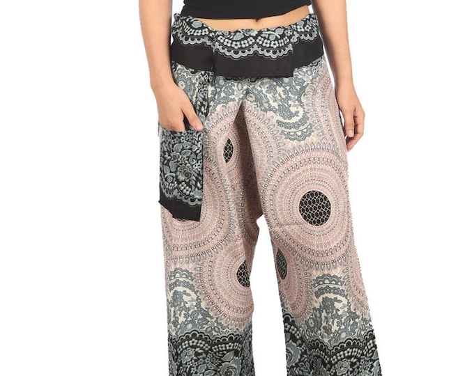 Mandala Print Thai Fisherman Pants: Rayon Yoga Trousers, Plus Size