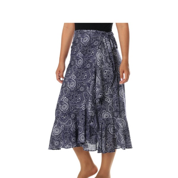 Womens Skirt Midi Length Boho Wrap Skirts - High Waisted Hippie Clothing - Gypsy Skirt for Summer