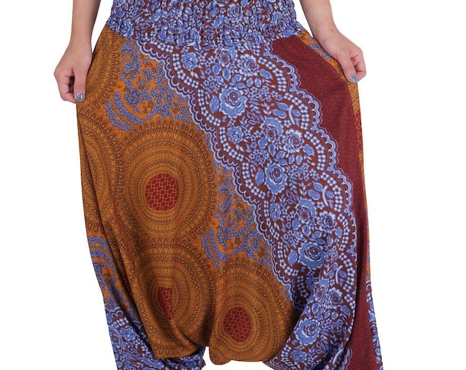 Mandala Print Harem Pants Jumpsuit: Boho Thai Rayon Trousers