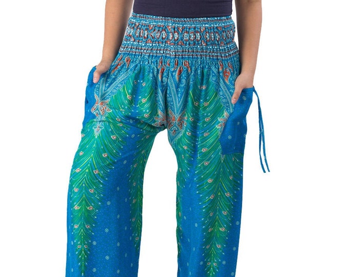 Teal Harem Pants: Bohemian Rayon Yoga Trousers with Pockets