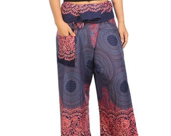 Mandala Fisherman Pants: Dark Blue Rayon Wide Leg Yoga Trousers