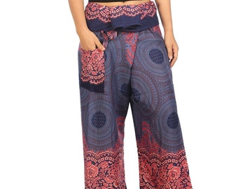 MANDALA FISHERMAN PANTS - Wide Leg Pants - Dark Blue Yoga Pants for Women or Men - Rayon Fabric Pants - Perfect Gift Pants