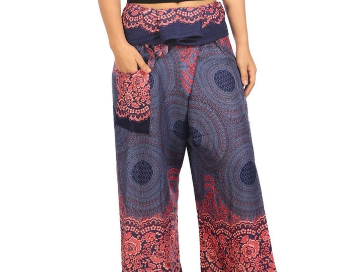 Mandala Fisherman Pants: Dark Blue Rayon Wide Leg Yoga Trousers