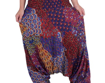 Red Peacock Harem Pants: Handmade Rayon Aladdin Style Trousers