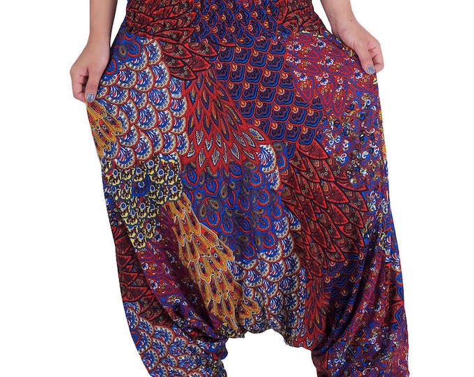 Red Peacock Harem Pants: Handmade Rayon Aladdin Style Trousers