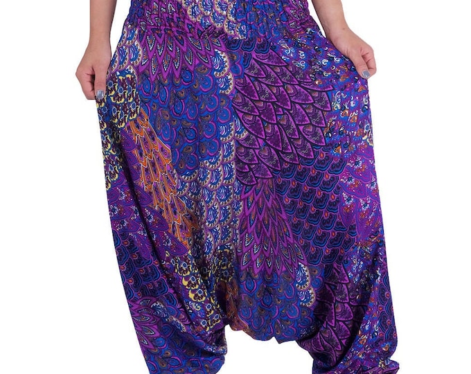 Handmade Purple Peacock Harem Pants: Bohemian Rayon Jumpsuit
