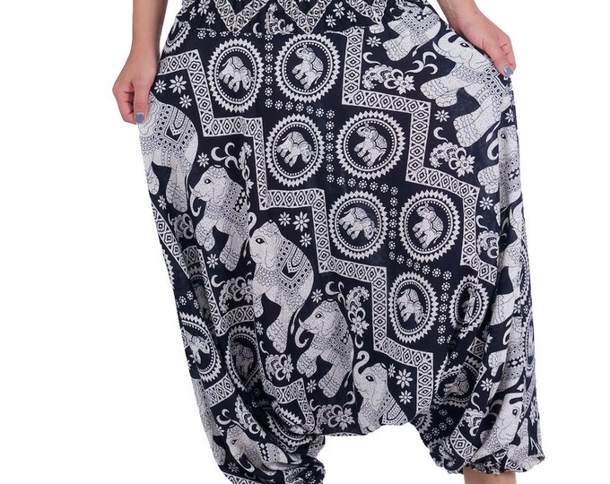 Elephant Print Harem Pants: Rayon Boho Hippie Trousers