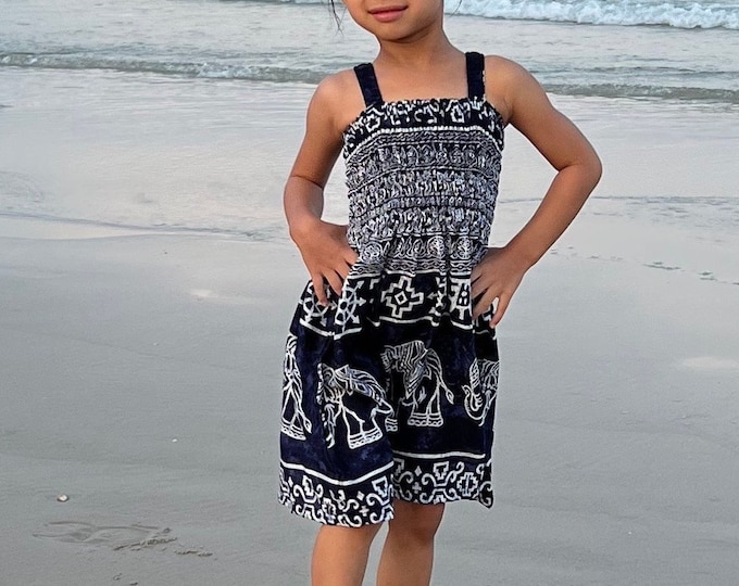 Girls' Black Elephant Print Rayon Dress: Boho Toddler Beach Coverup