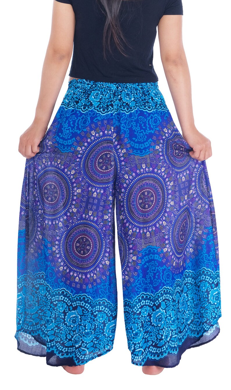 Blue High Waisted Palazzo Pants S M L XL Sizes Wide Leg Etsy