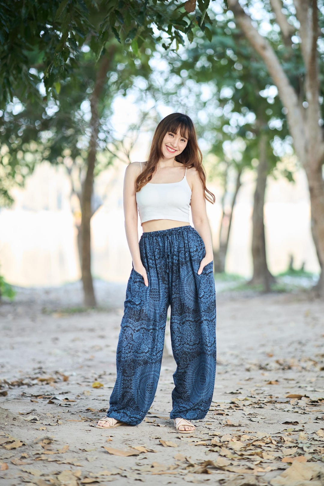 Rose Floral Harem Pants Women – Black Boho Hippie Pants