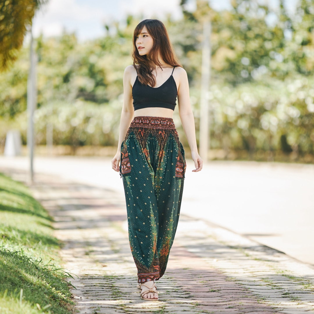 Women Chinese Embroidery Harem Pants High Waist Cotton Linen Trousers Loose  Thin | eBay