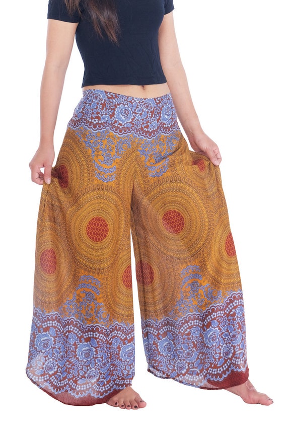 BROWN PALAZZO PANTS Women Petite Small to Plus Sizes Wide Leg Pants Hippie Yoga  Pants Bohemian Comfy Summer Clothing Thai Pants 