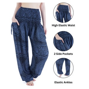 Sarouel bleu foncé pour femme pantalon hippie confortable, pantalon de détente, festival de yoga ample, vêtements d'été, vêtements de plage bohème cadeau pour elle image 5