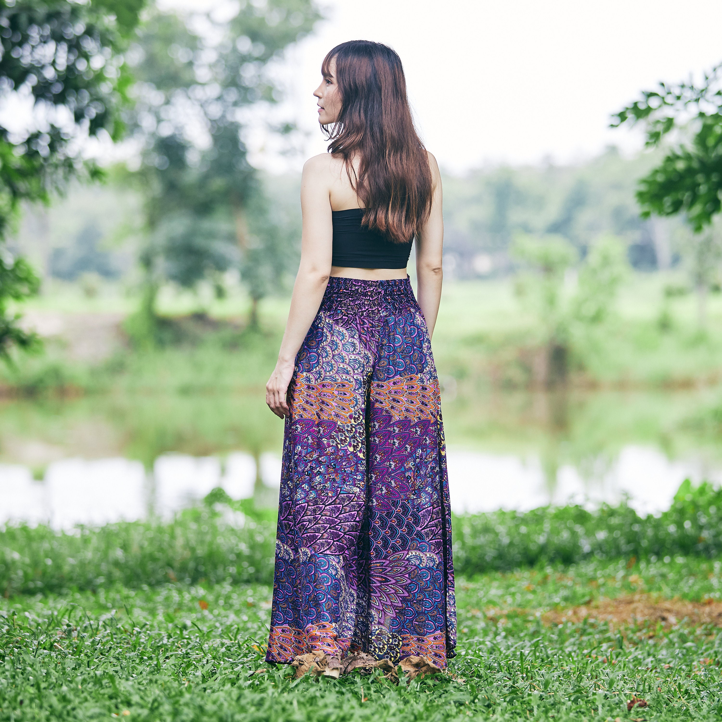 WOMEN BOHO PANTS Brown Palazzo Pants Small to Plus Sizes Hippie Wide Leg  Pants Comfy Summer Yoga Clothing Vegan Hippy Clothes 