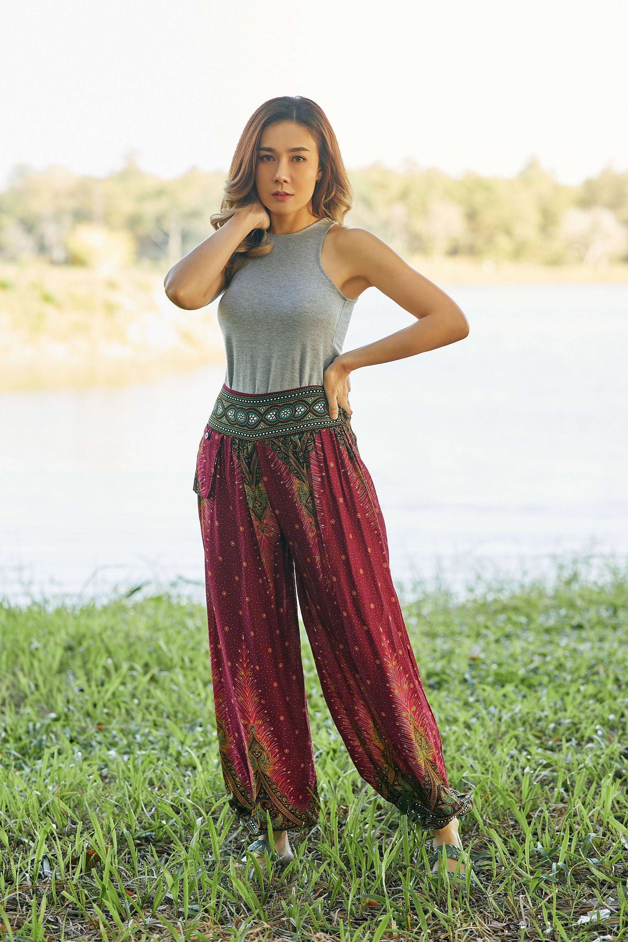 Yck-SAiu Womens Yoga Pants Tie-Dye Harem Pants Side Slit Jogger Hippie Beach Sweatpants Oversize High-Waisted Pants 