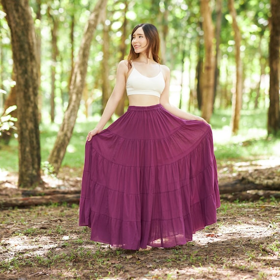 Purple Maxi Skirt Tiered Womens Clothing Boho - Cotton Long Circle Skirt  With Ruffles -flowy Gypsy Skirt Available in Plus Size-summer Style - Etsy