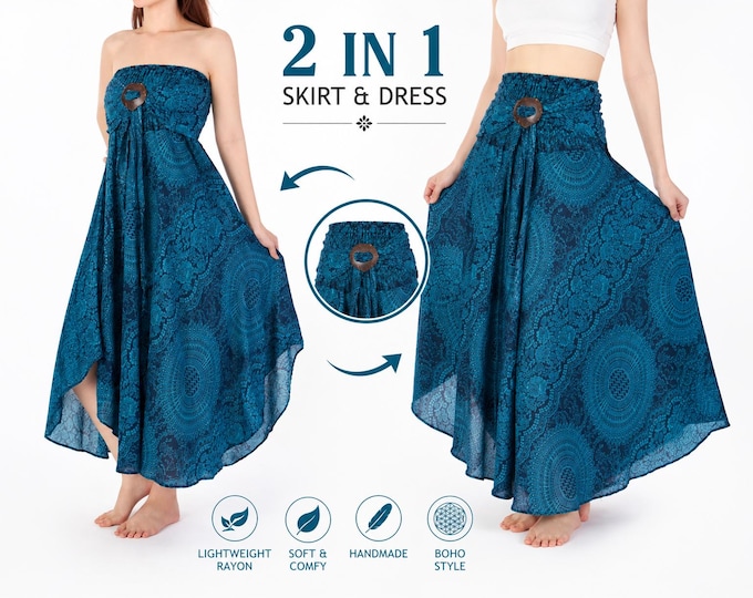 Convertible Skirt Dress Summer Womens Clothing - 2in1 Boho Maxi Skirt Ideal For Burning Man Festival - Beach Vacation Dresses For Women