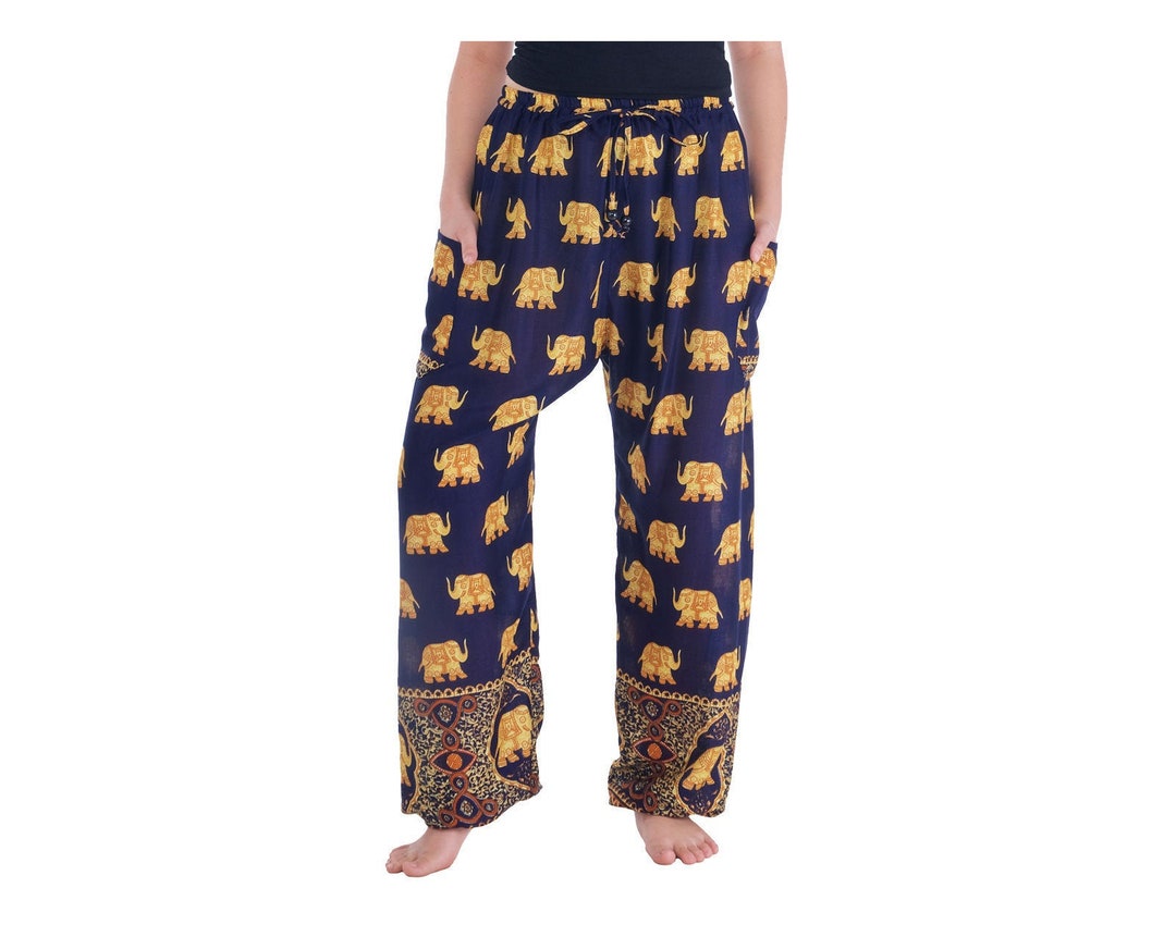 ELEPHANT HAREM PANTS Long Dark Blue Boho Yoga Pants Flowy Etsy