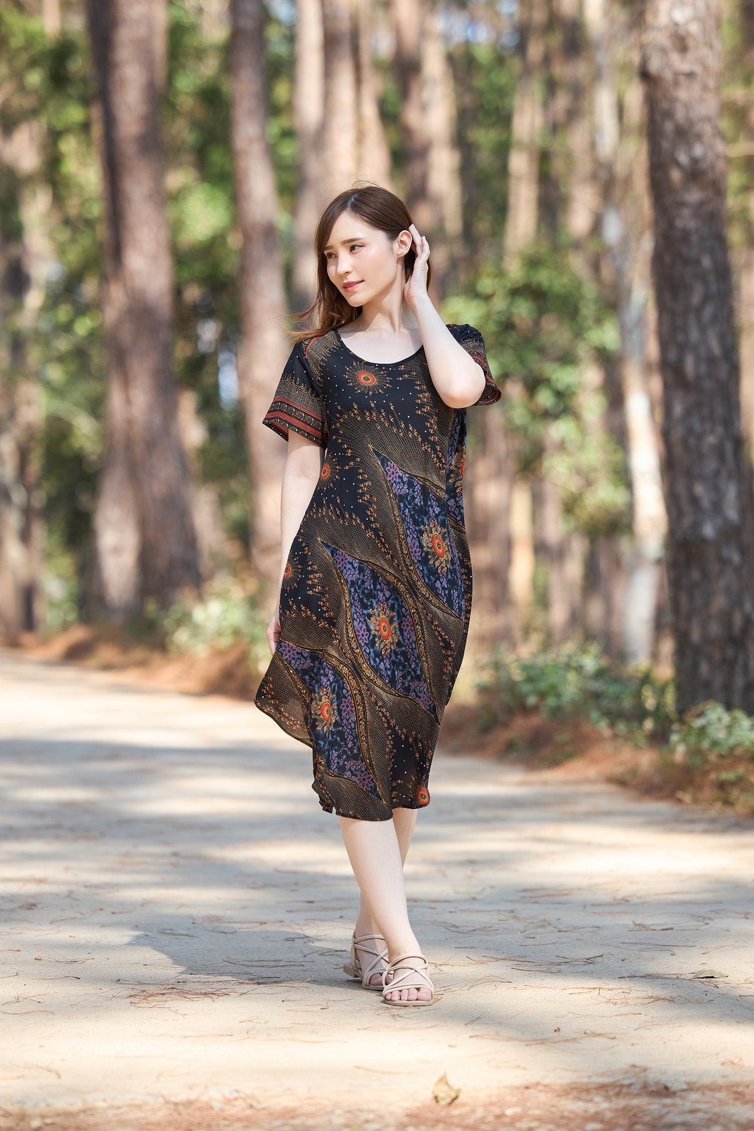 Floral Print Sleeveless Strap Rayon Cotton Midi Boho Dress main image 1
