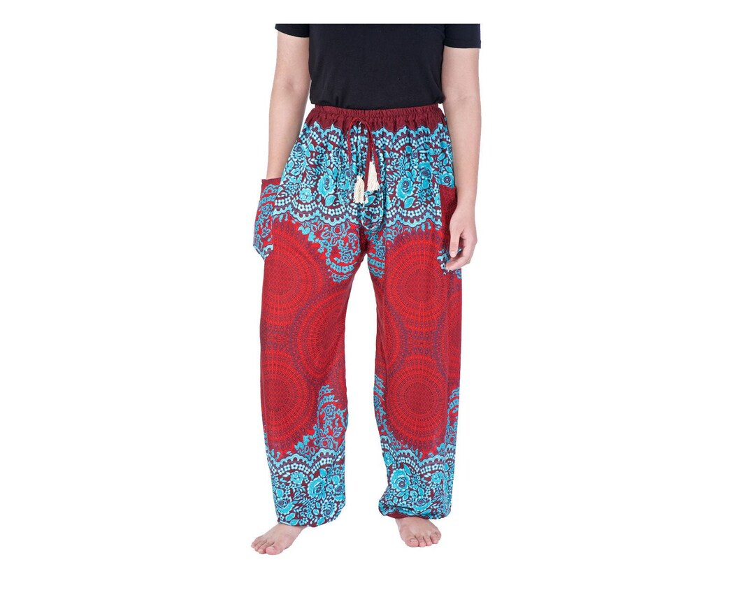 RED HAREM Pants S-XXL Sizes Hippie Boho Pants With Rose Mandala Print ...