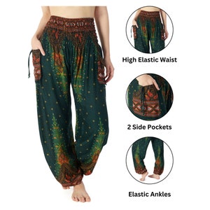 Green Hippie Pants Women Boho Lounge Pants Flowy Harem Trousers Bohemian Hippy Clothes Genie Gypsy Pants Fall Clothing image 4