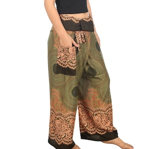 GREEN THAI FISHERMAN Pants Womens and Mens Yoga Trousers Wide Legs ...