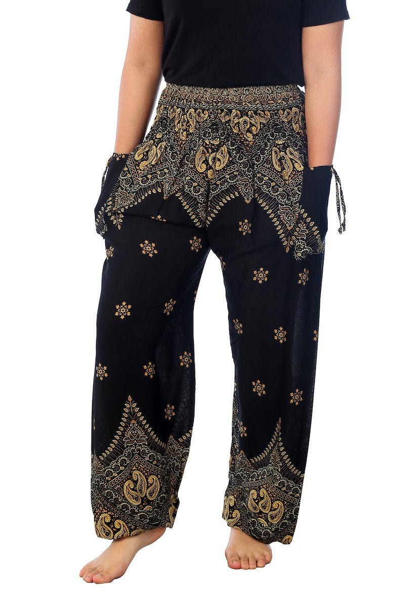 Women Boho Hippie Pants Smocked Waist Palazzo Yoga Pants Loose Casual Bohemian Baggy Trousers POTO Women's Harem Pants 