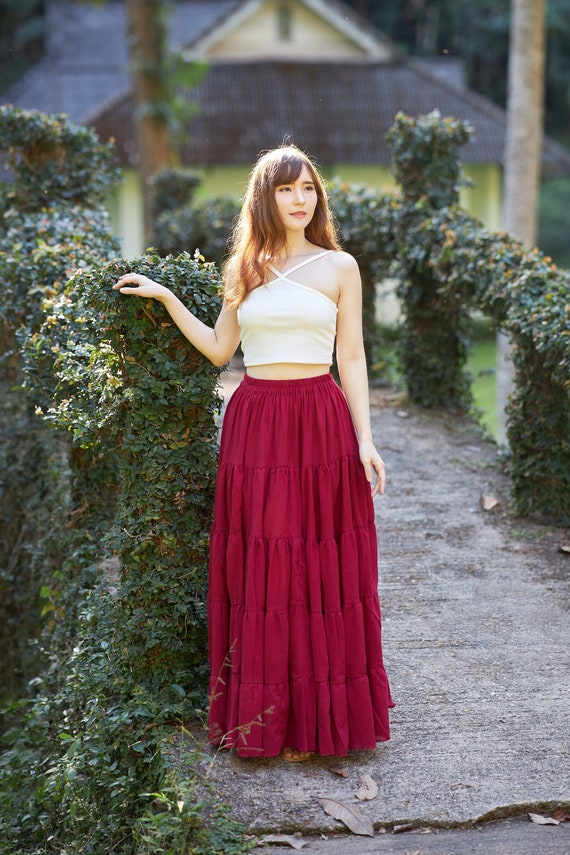 Long Skirt / Boho Skirt / Maxi Skirt / Bright Pink Skirt / Full