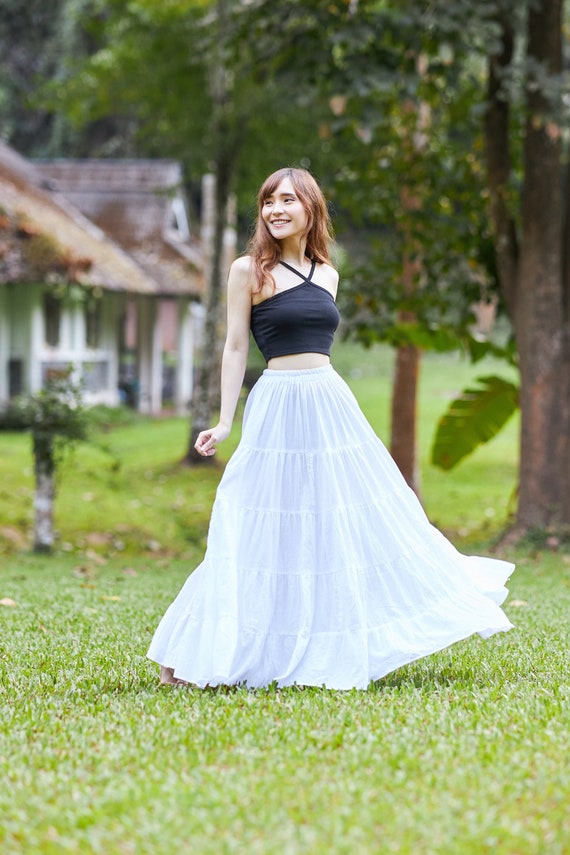 WOMENS WHITE LONG Cotton Ruffle Skirt Full Circle Long Maxi - Etsy