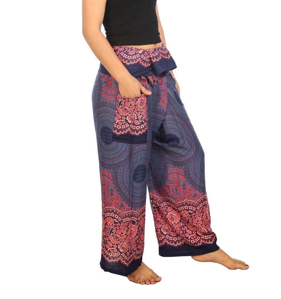 MANDALA FISHERMAN PANTS Wide Leg Pants Dark Blue Yoga | Etsy