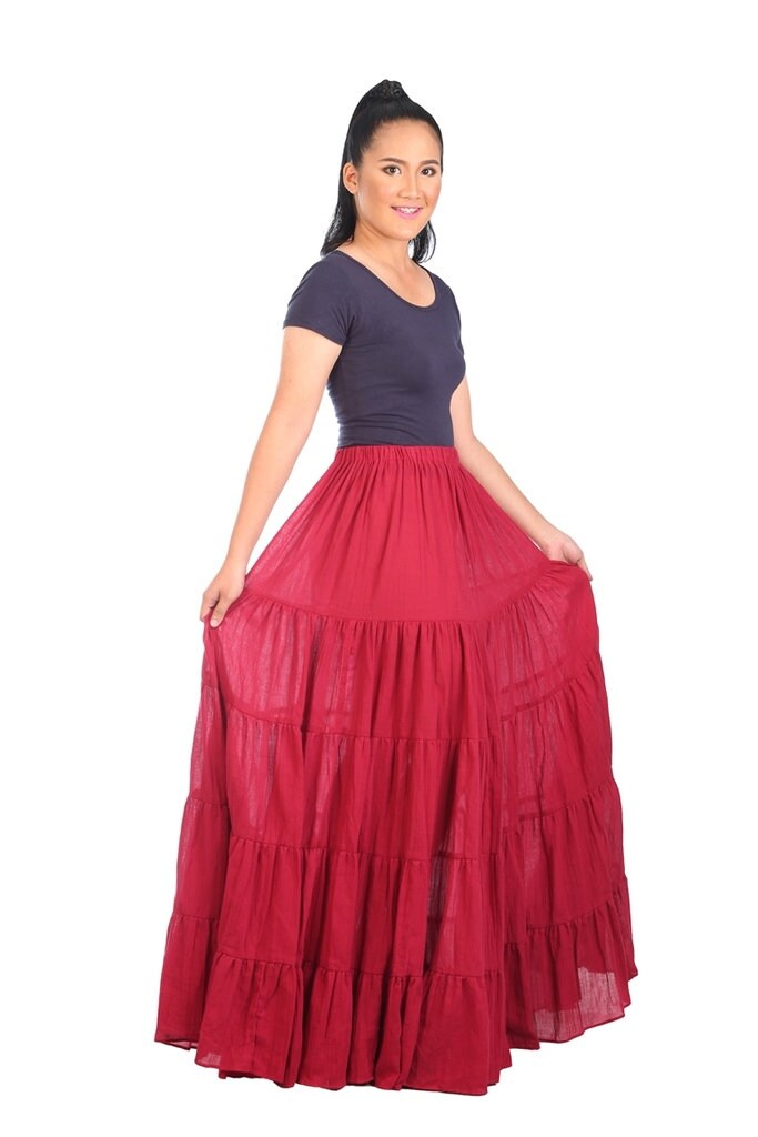 Women's Burgundy Long Cotton Ruffle Skirt Full Circle | Etsy