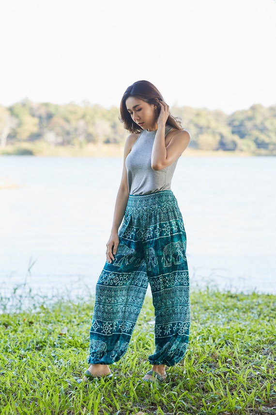 Hippie Pants Women Bright Teal Harem Pants Boho Trousers Small to Plus  Sizes Hippy Trousers Girls Festival Thai Pants Elephant Print -  Canada