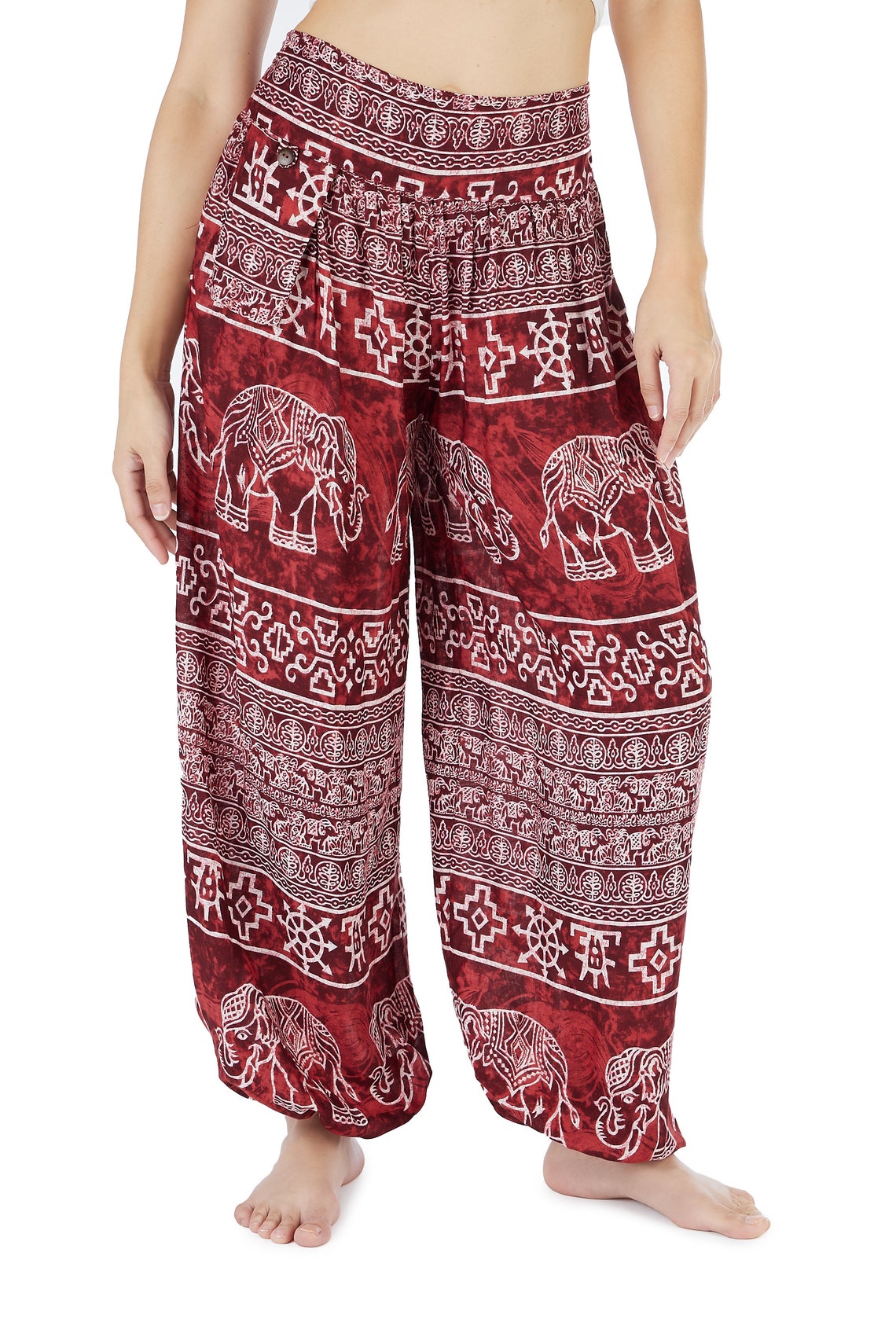 ELEPHANT BOHO PANTS Women Burgundy Harem Pants Hippie Etsy