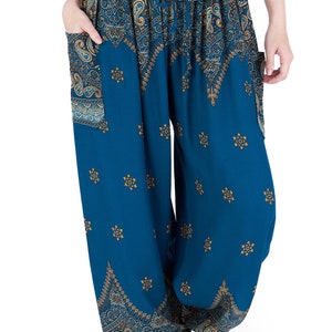 Türkisfarbene Haremshose im Sommer-Festival-Stil – Plus-Size-Hose mit Kordelzug, beste Boho-Damenbekleidung – Thai-Yoga-Jogginghose für Burning Man Teal