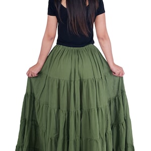 WOMENS GREEN LONG Cotton Ruffle Skirt Full Circle Long Maxi Skirt Comfortable Elastic Waist Bohemian Fall Skirt Flowy Halloween Dress image 5