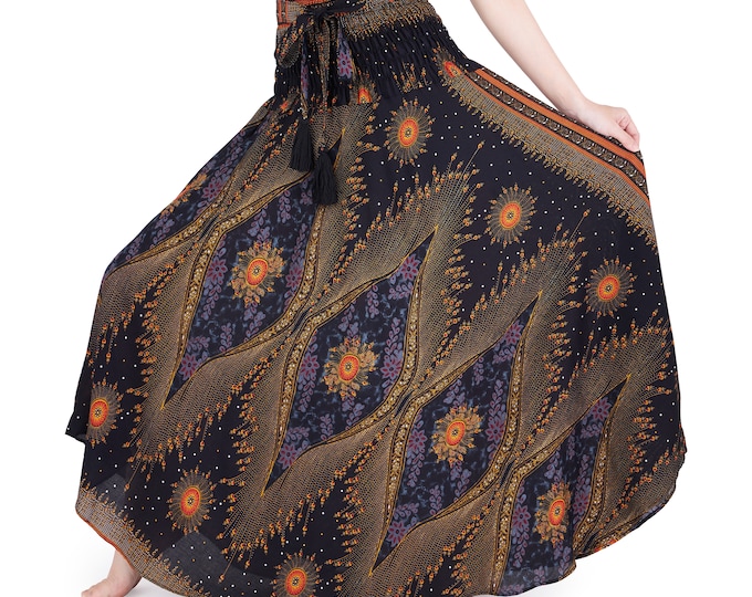 Black Cotton Maxi Skirt: Bohemian Hippie Style, Plus Size Available