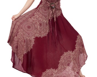 Boho Maxirock und langes Kleid für Frauen 2in1 - Flowy Hippie Rock Beste Sommer Damenkleidung - Gesmokter Taillenrock oder Mandala Sommerkleid