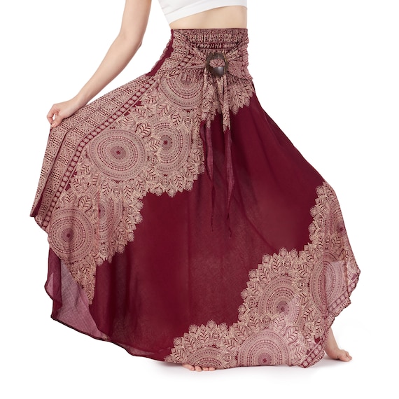 Boho Maxi Skirt and Long Dress For Women 2in1 - Flowy Hippie Skirt Best Summer Womens Clothes - Smocked Waist Skirt or Mandala Sundress