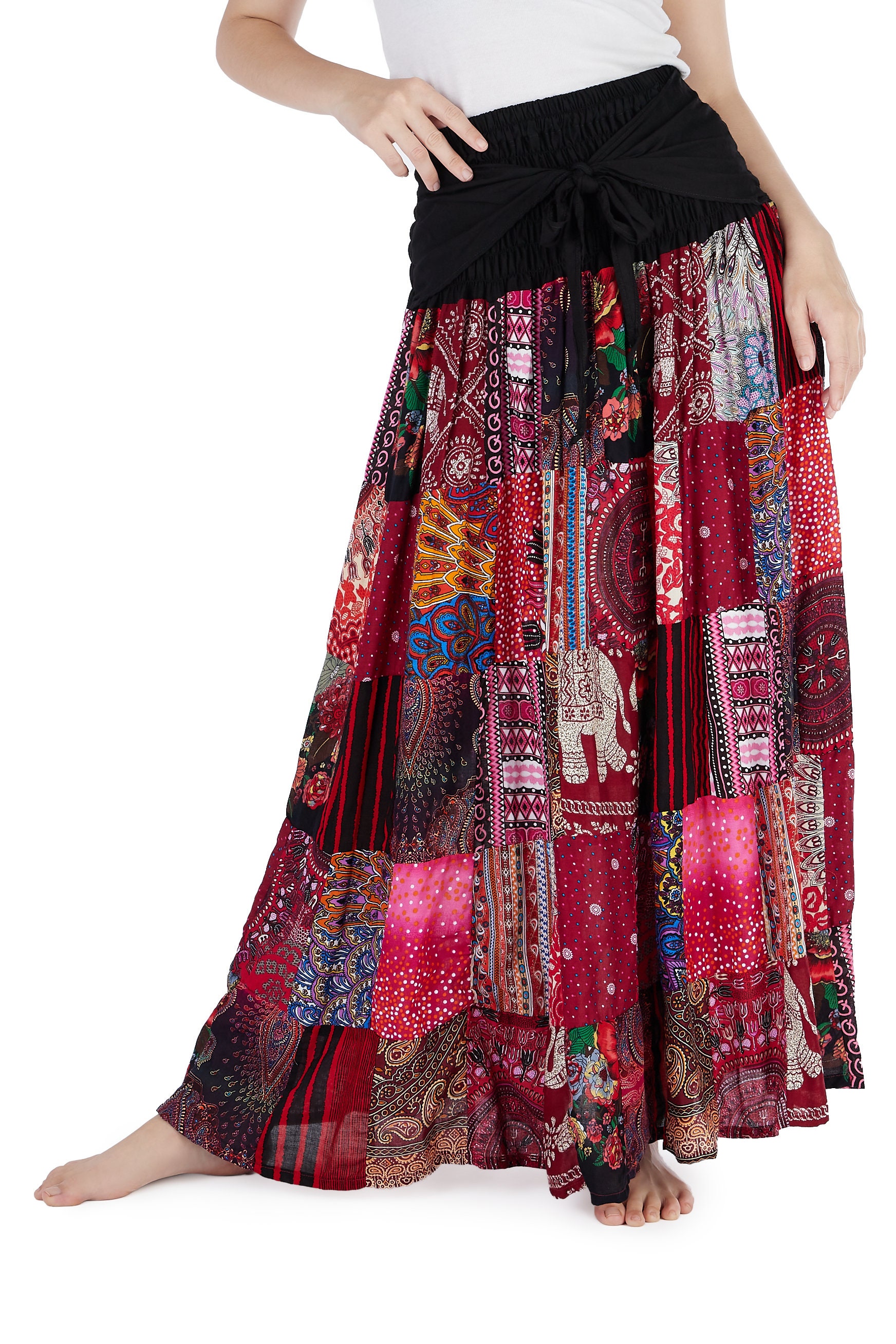 BOHO PATCHWORK SKIRT Reddish Women Maxi Dress Long Handmade Etsy