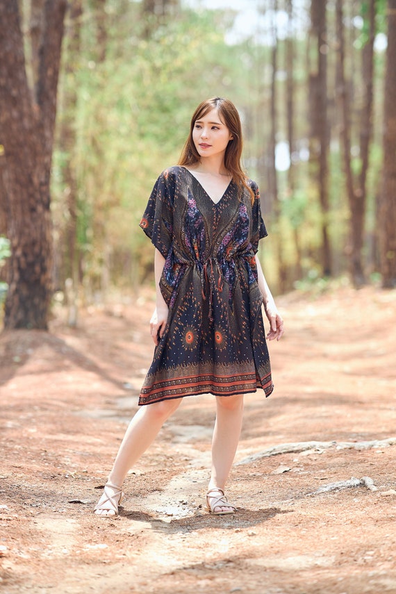 boho style tops and dresses Rayon Kaftan Dress: Bohemian Tunic Top, Swimsuit Cover-up Buy Lipsy Blush Pink birthday party show outfit up front and a Style:8680LB
