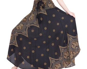 Boho Rayon Maxi Skirt: Smocked Waist, Tassel Drawstring