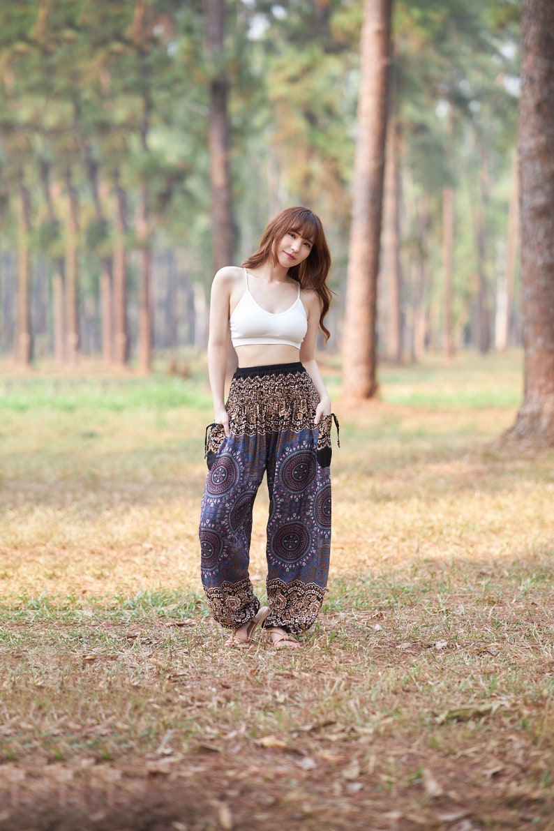 Summer Pants Women Boho Clothing - Bohemian Harem Pants - Genie Pants for Festival - Hippie Yoga Trousers - Pants with Two Pockets