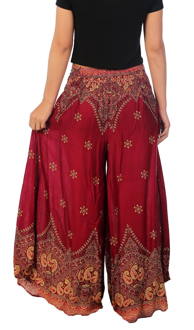 Burgundy Bamboo Rayon Patterned Palazzo Pants