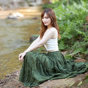 WOMENS GREEN LONG Cotton Ruffle Skirt Full Circle Long Maxi Skirt ...