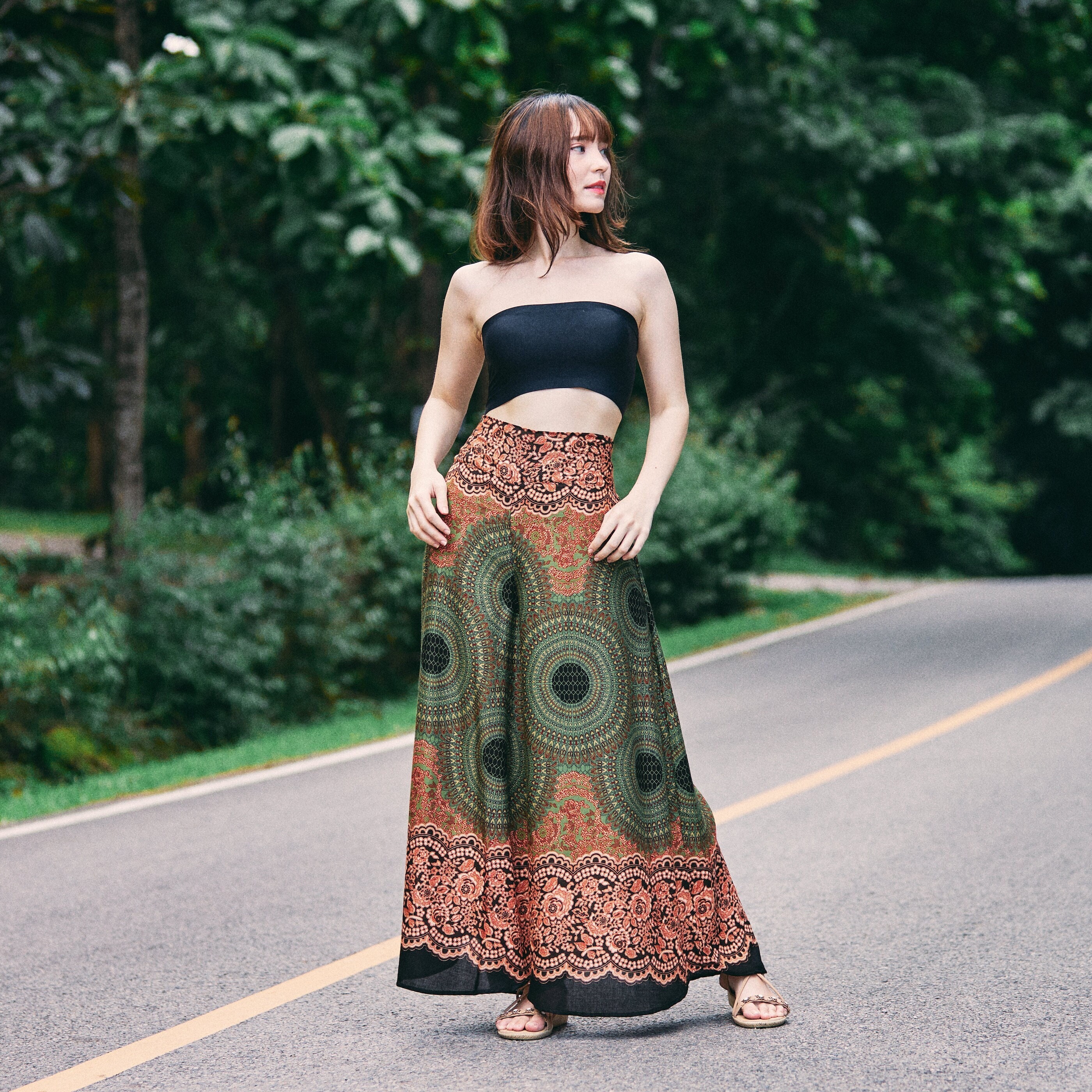 GREEN WIDE LEG Pants Women Gaucho Palazzo Pants Petite Small to Plus Hippie  Fall Pants Bohemian Comfy Summer Clothing Thai Pants 